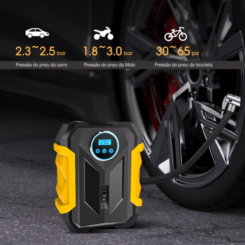 Compressor de ar Portátil - Carro, Moto, bicicleta e Bolas